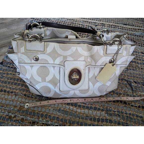 Coach Op Art Peyton Carryall Satchel Bag Tote 14515 Purse Handbag Cream Beige Ja - Picture 6 of 12